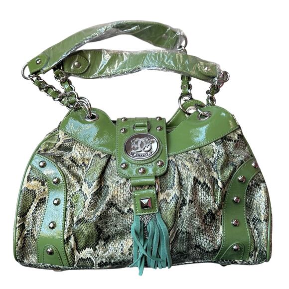 Sharif Handbags - Sharif Green Snake Pattern Satchel Handbag NWT but has Peeling